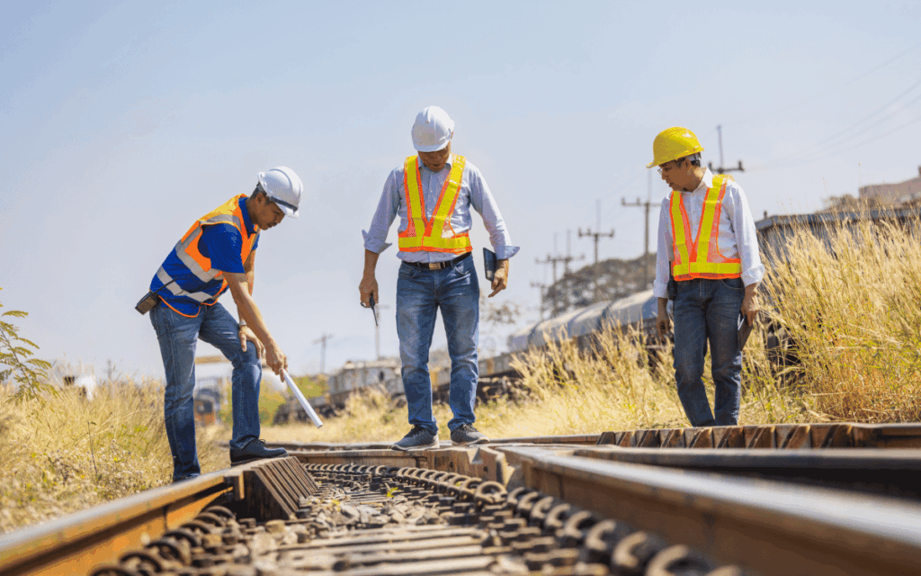 Técnicos realizando inspección de seguridad ferroviaria en Badalona