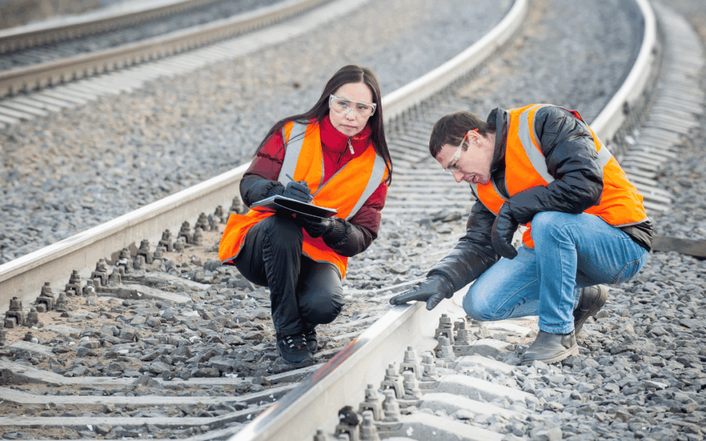 Equipo técnico realizando labores de mantenimiento enfocadas en la seguridad ferroviaria